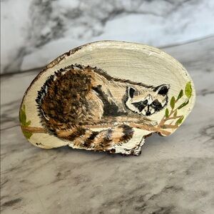 Vintage VTG hand painted raccoon nature scene on piece of wood artist conk fungi